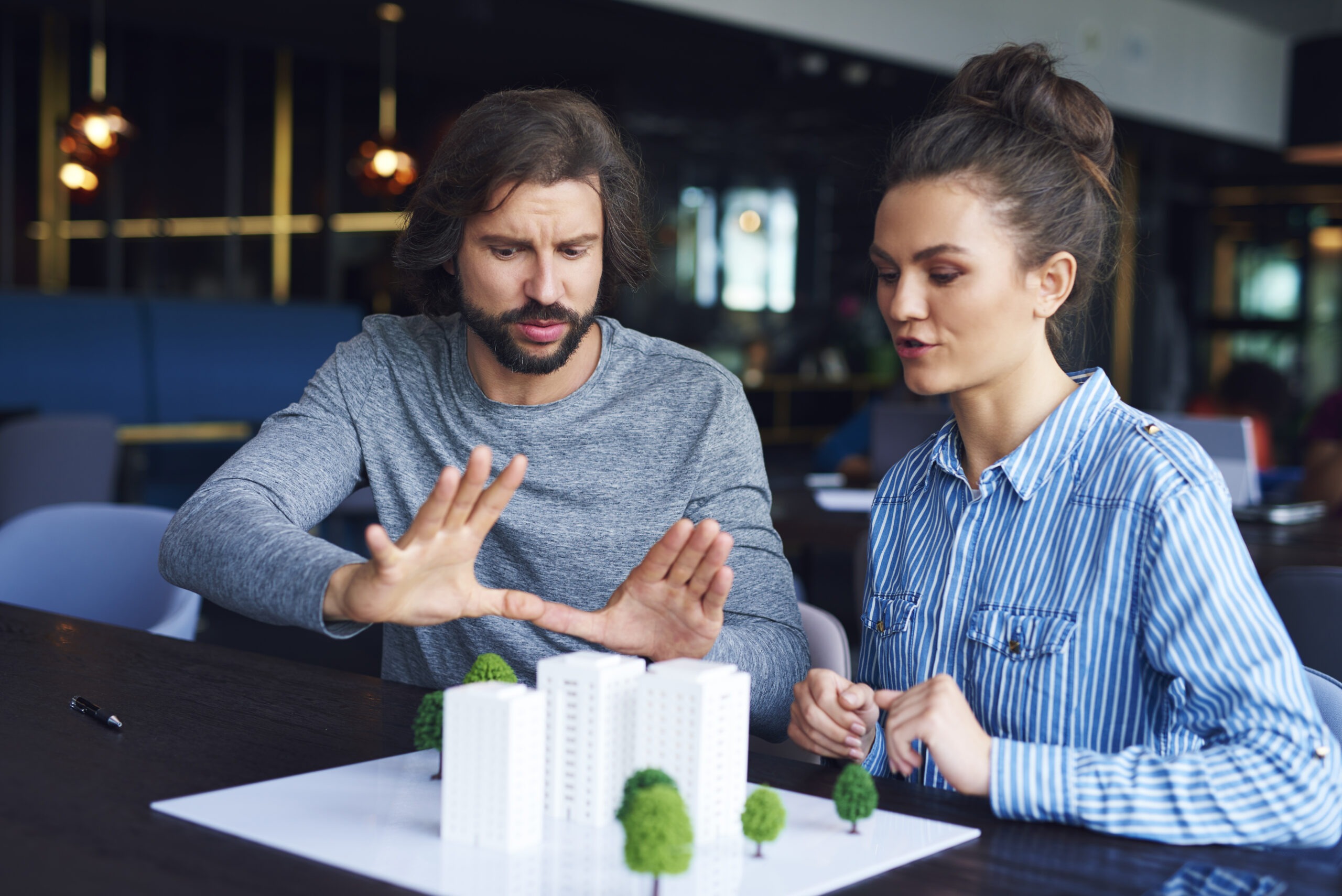 Services businessman explaining concept in details